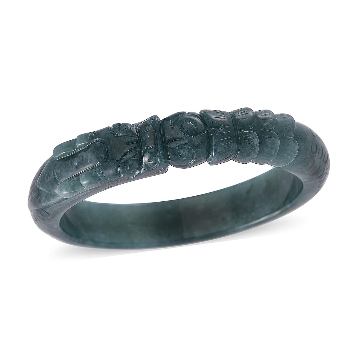 Natural Olmec Jadeite 280.00 ctw Carved Dragon Bangle Bracelet (7.50 In) image number 2