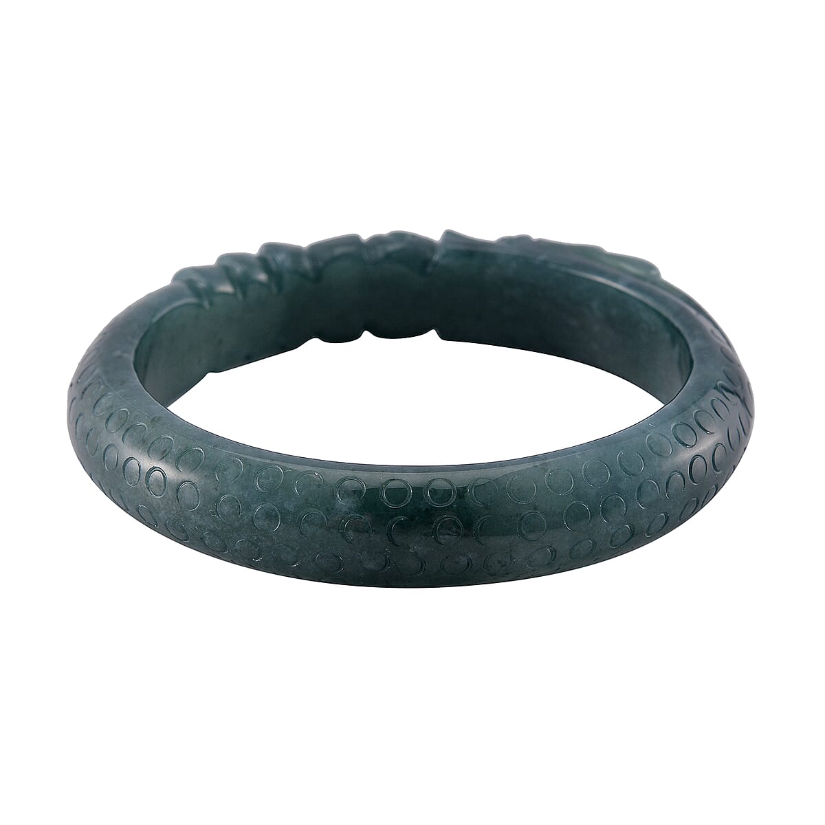Natural Olmec Jadeite 280.00 ctw Carved Dragon Bangle Bracelet (7.50 In) image number 3