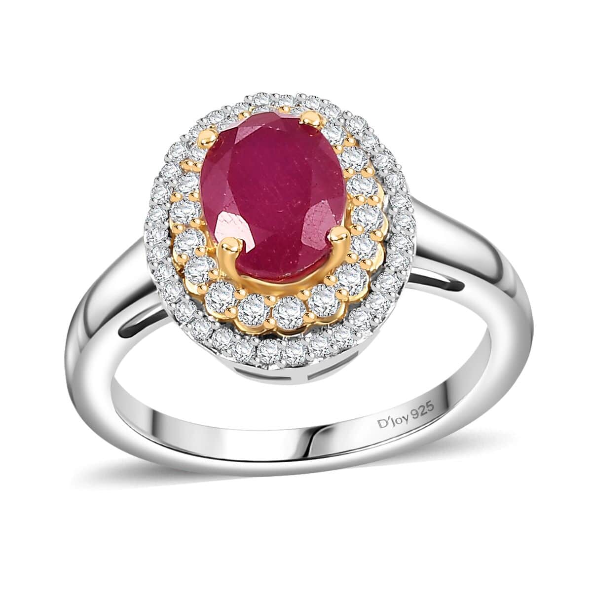 Niassa Ruby (FF) and White Zircon 2.70 ctw Ring in 18K Vermeil YG and Rhodium Over Sterling Silver (Size 10.0) image number 0