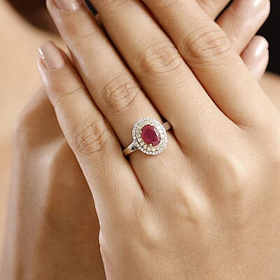 Niassa Ruby (FF) and White Zircon 2.70 ctw Ring in 18K Vermeil YG and Rhodium Over Sterling Silver (Size 10.0)