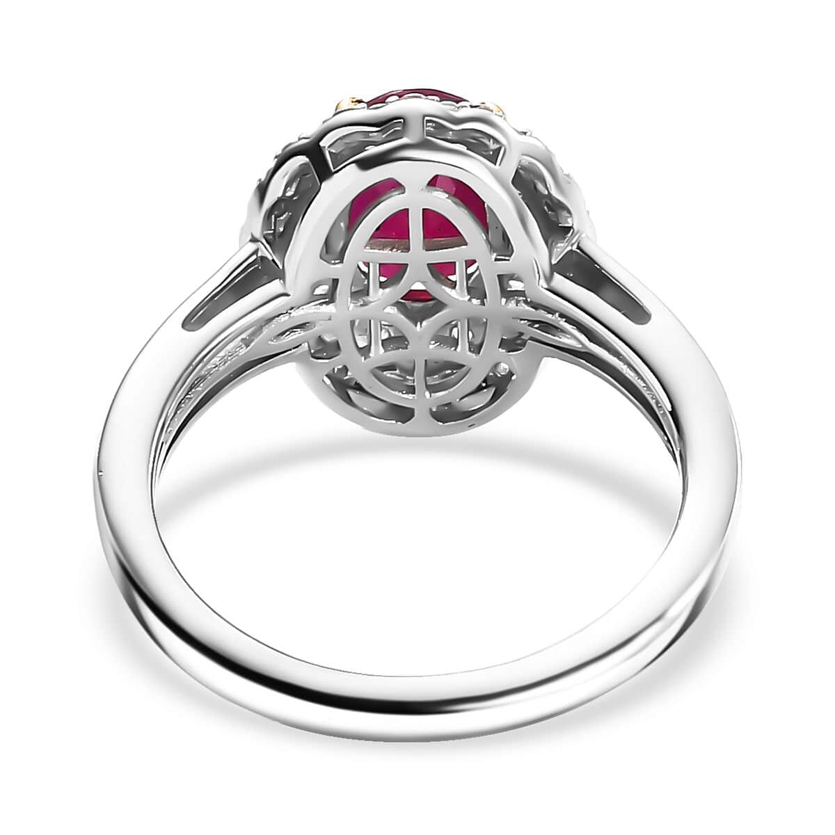 Niassa Ruby (FF) and White Zircon 2.70 ctw Ring in 18K Vermeil YG and Rhodium Over Sterling Silver (Size 10.0) image number 4