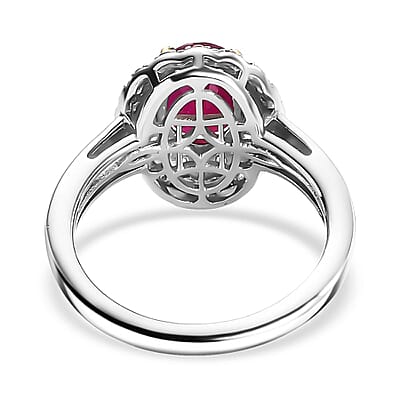 Niassa Ruby (FF) and White Zircon 2.70 ctw Ring in 18K Vermeil YG and Rhodium Over Sterling Silver (Size 10.0)
