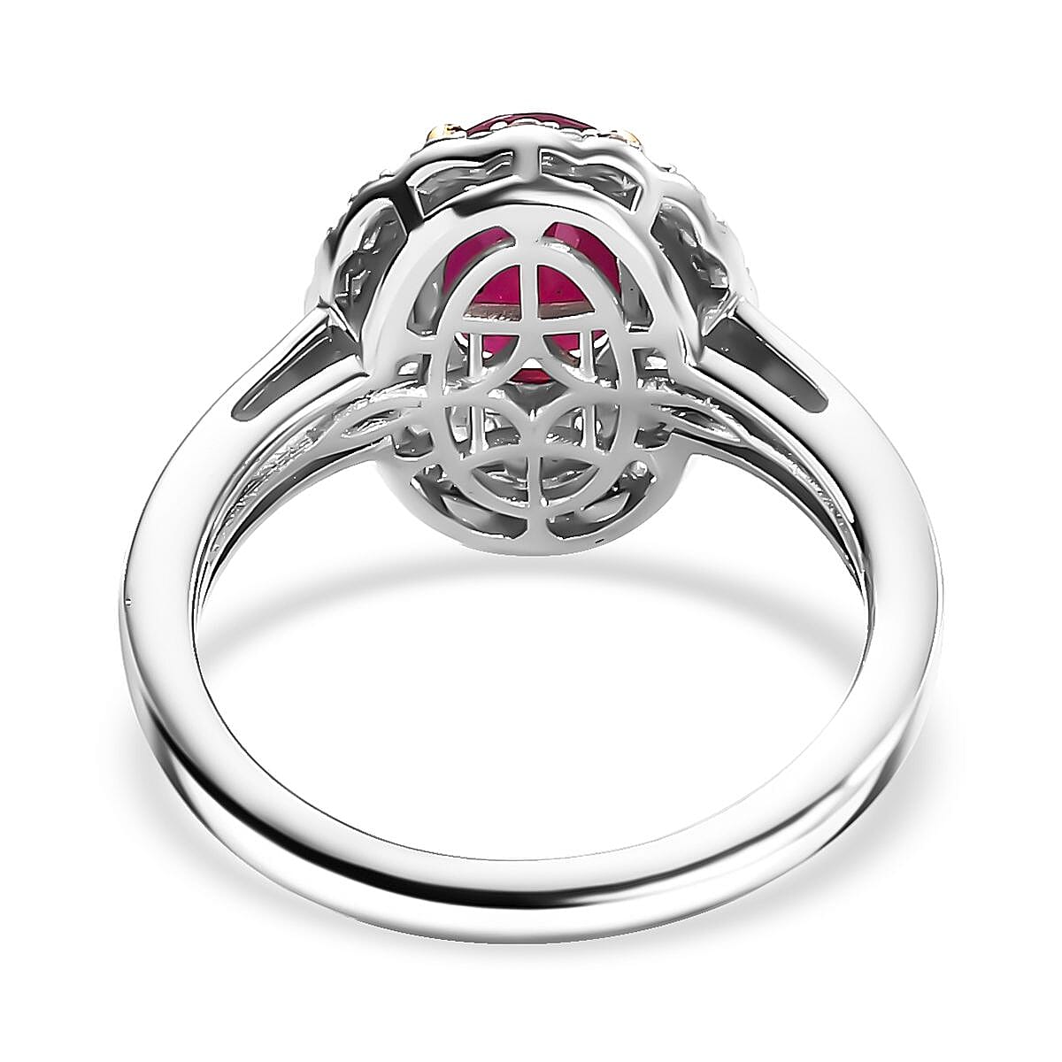 D'Joy Niassa Ruby (FF) and White Zircon 2.70 ctw Ring in 18K Vermeil YG and Rhodium Over Sterling Silver (Size 6.0) image number 4