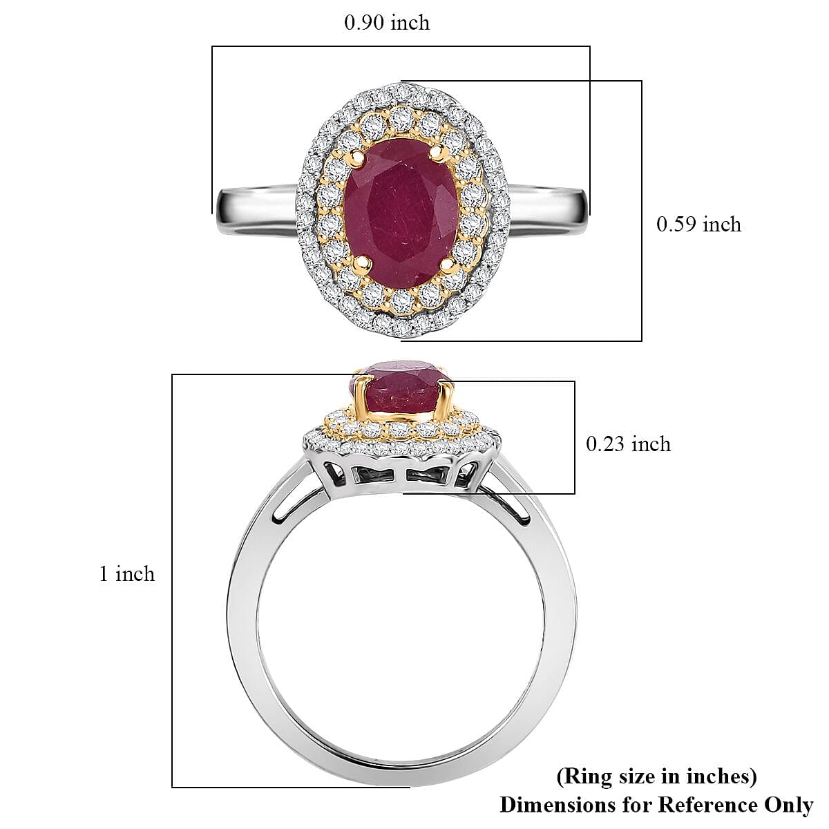 D'Joy Niassa Ruby (FF) and White Zircon 2.70 ctw Ring in 18K Vermeil YG and Rhodium Over Sterling Silver (Size 6.0) image number 5