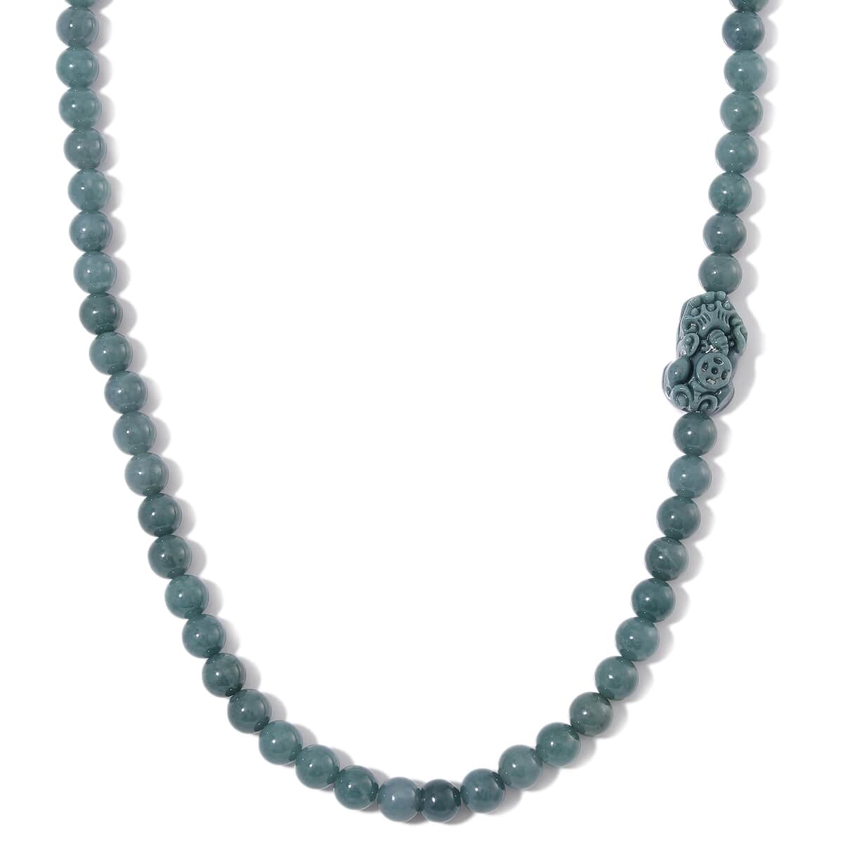 Natural Olmec Jadeite 450.00 ctw Carved Pixiu Knotted Necklace in Rhodium Over Sterling Silver 20 Inches image number 0