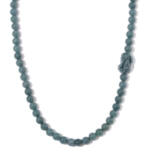 Natural Olmec Jadeite 450.00 ctw Carved Pixiu Knotted Necklace in Rhodium Over Sterling Silver 20 Inches