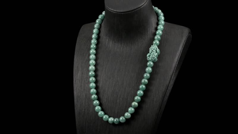 Natural Olmec Jadeite 450.00 ctw Carved Pixiu Knotted Necklace in Rhodium Over Sterling Silver 20 Inches