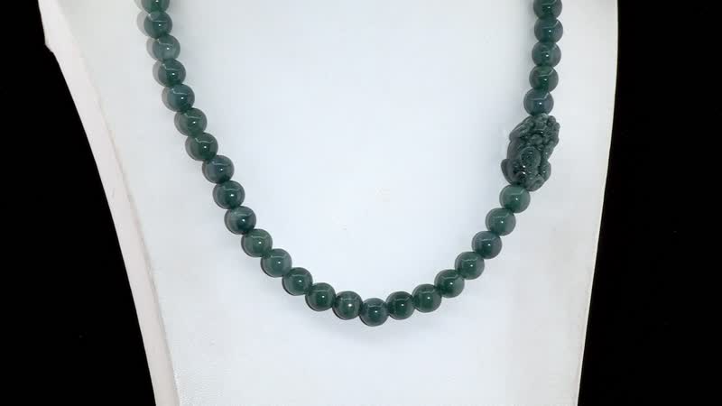 Natural Olmec Jadeite 450.00 ctw Carved Pixiu Knotted Necklace in Rhodium Over Sterling Silver 20 Inches