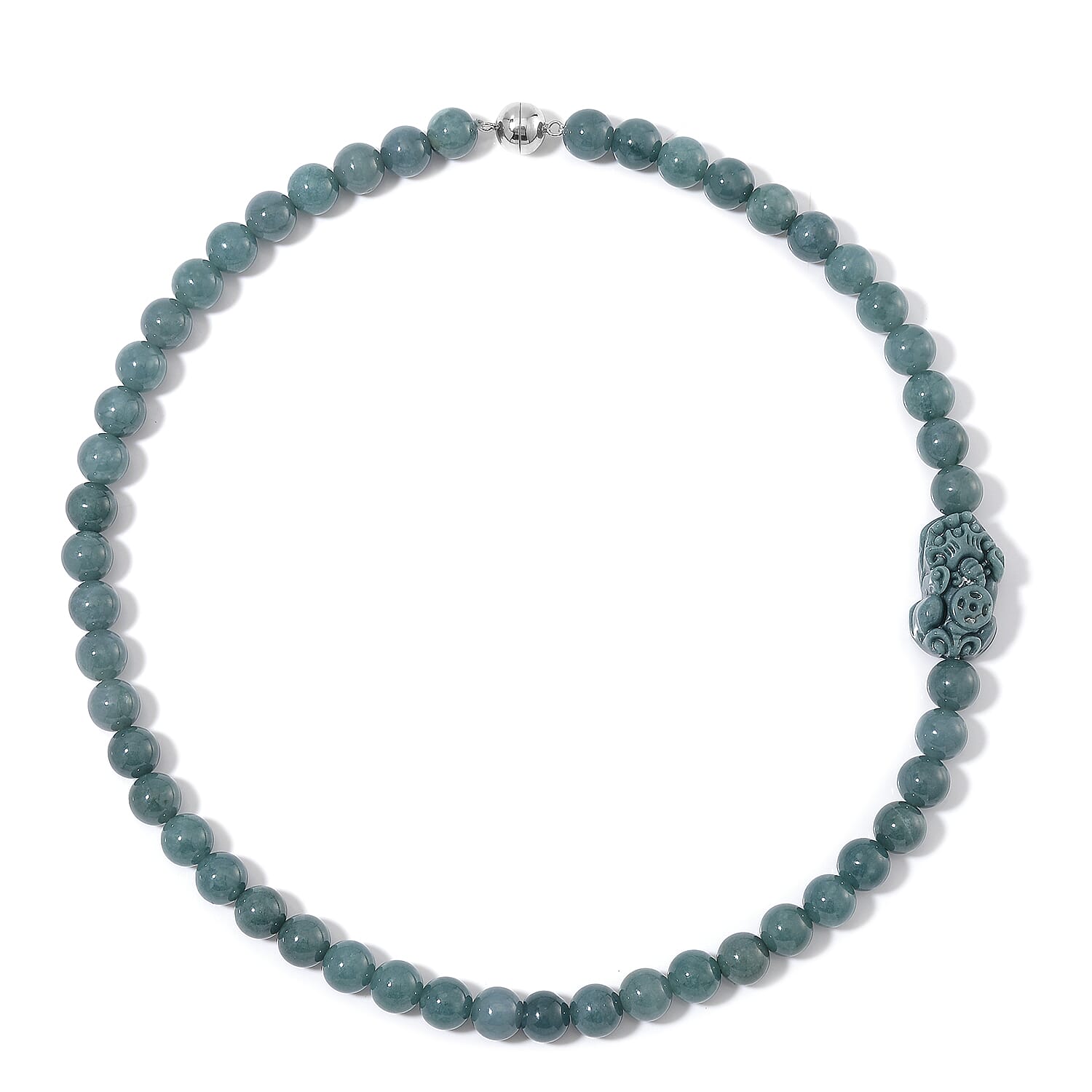 Natural Olmec Jadeite 450.00 ctw Carved Pixiu Knotted Necklace in Rhodium Over Sterling Silver 20 Inches