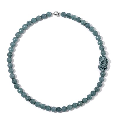Natural Olmec Jadeite 450.00 ctw Carved Pixiu Knotted Necklace in Rhodium Over Sterling Silver 20 Inches