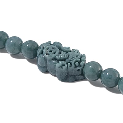 Natural Olmec Jadeite 450.00 ctw Carved Pixiu Knotted Necklace in Rhodium Over Sterling Silver 20 Inches