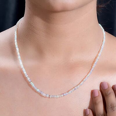 Ethiopian Welo Opal 34.00 ctw Beaded Necklace in Vermeil Yellow Gold Over Sterling Silver 18-20 Inches