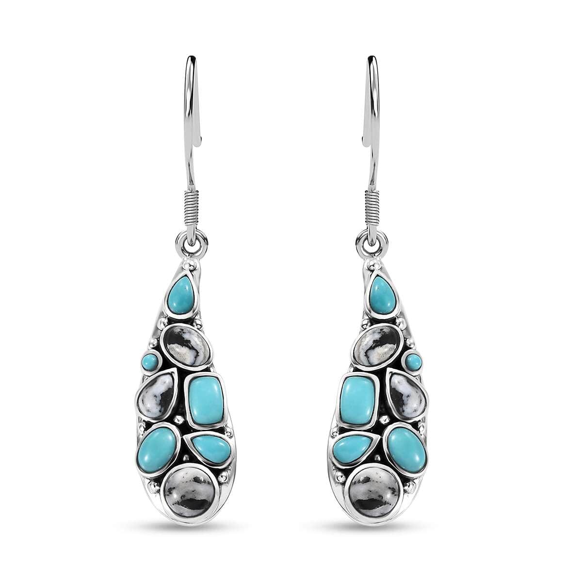 Artisan Crafted Sleeping Beauty Turquoise and White Buffalo 6.10 ctw Earrings in Sterling Silver image number 0