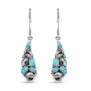 Artisan Crafted Sleeping Beauty Turquoise and White Buffalo 6.10 ctw Earrings in Sterling Silver