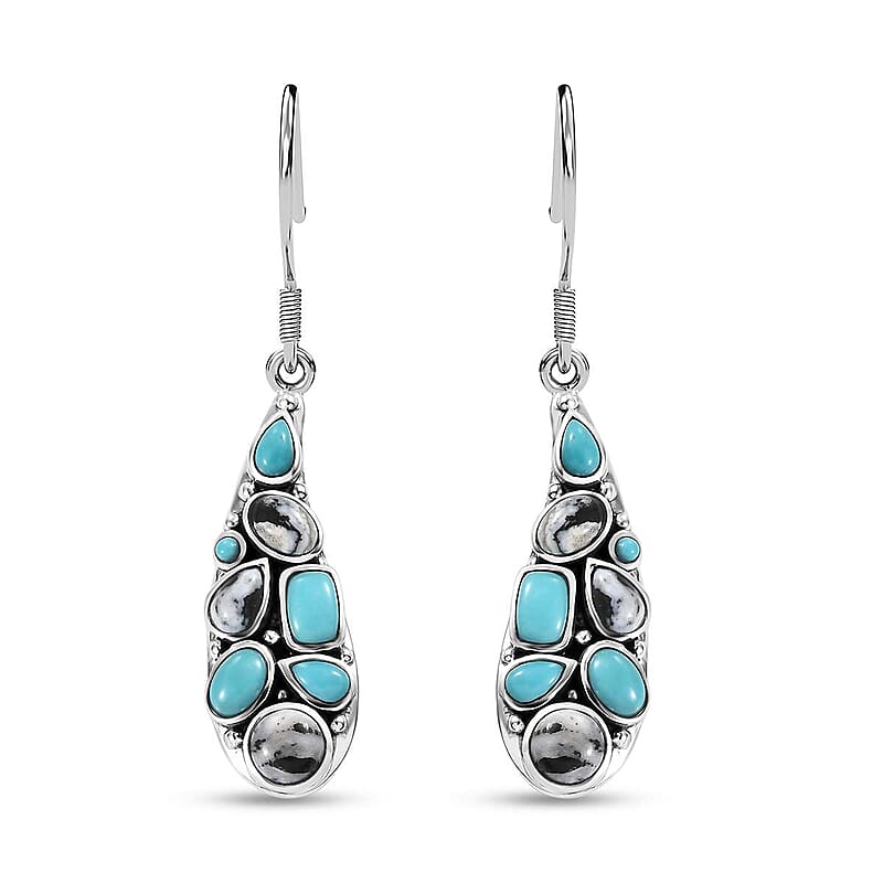 D'Joy Artisan Crafted Sleeping Beauty Turquoise and White Buffalo 6.10 ctw Earrings in Sterling Silver