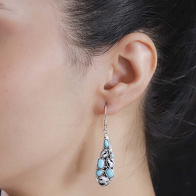 D'Joy Artisan Crafted Sleeping Beauty Turquoise and White Buffalo 6.10 ctw Earrings in Sterling Silver