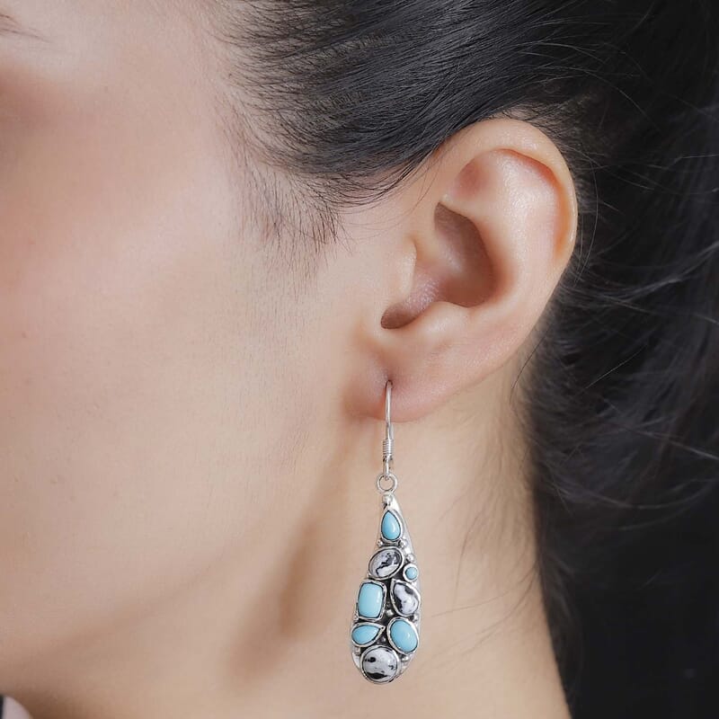 D'Joy Artisan Crafted Sleeping Beauty Turquoise and White Buffalo 6.10 ctw Earrings in Sterling Silver