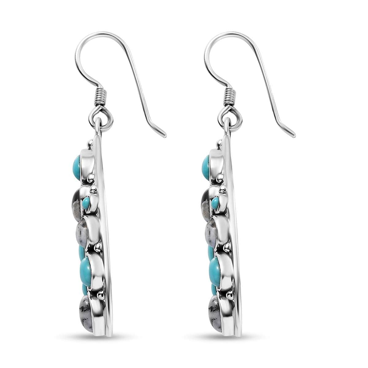 Artisan Crafted Sleeping Beauty Turquoise and White Buffalo 6.10 ctw Earrings in Sterling Silver image number 3