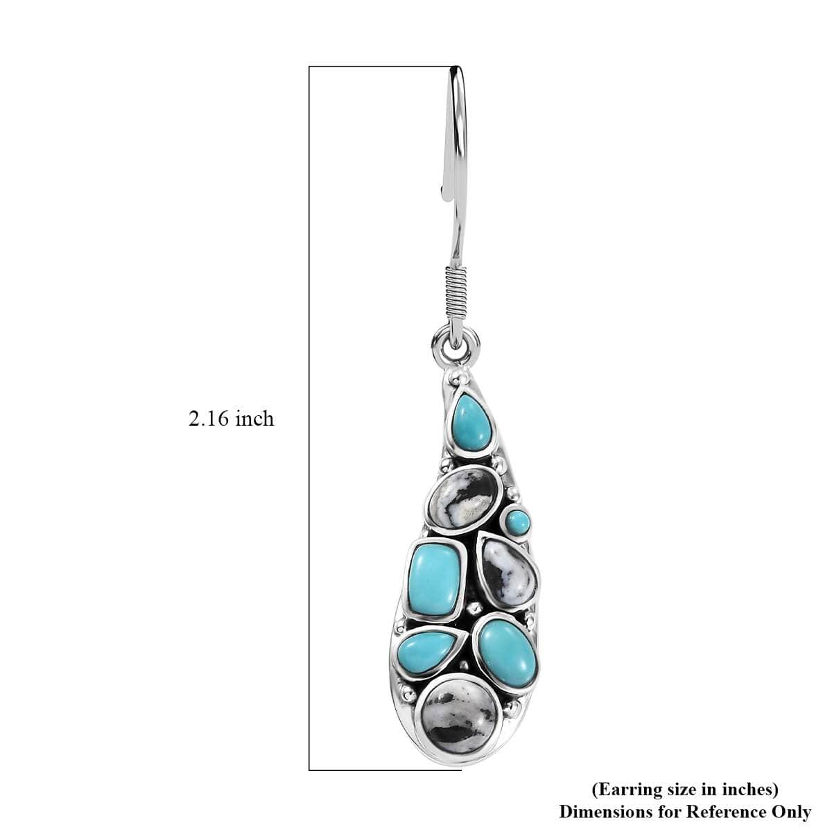 Artisan Crafted Sleeping Beauty Turquoise and White Buffalo 6.10 ctw Earrings in Sterling Silver image number 5