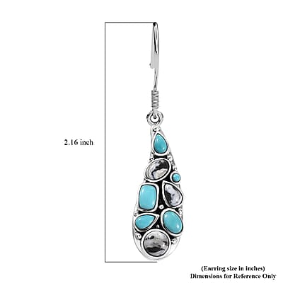 D'Joy Artisan Crafted Sleeping Beauty Turquoise and White Buffalo 6.10 ctw Earrings in Sterling Silver
