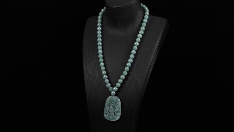 Natural Olmec Jadeite 550.00 ctw Dragon Carved and Beaded Necklace in Rhodium Over Sterling Silver 20 Inches
