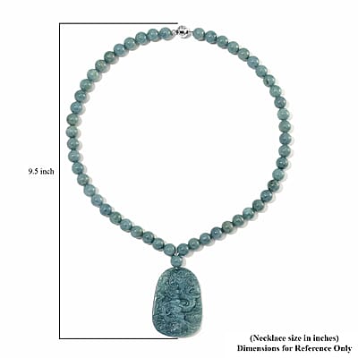 Natural Olmec Jadeite 550.00 ctw Dragon Carved and Beaded Necklace in Rhodium Over Sterling Silver 20 Inches