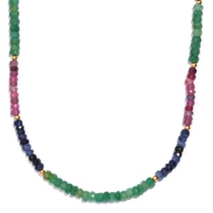 Multi Sapphire Beaded 60 ctw Necklace 18 Inches in Vermeil Yellow Gold Over Sterling Silver