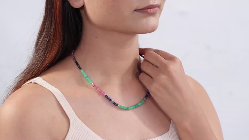 Multi Sapphire Beaded 60 ctw Necklace 18 Inches in Vermeil Yellow Gold Over Sterling Silver