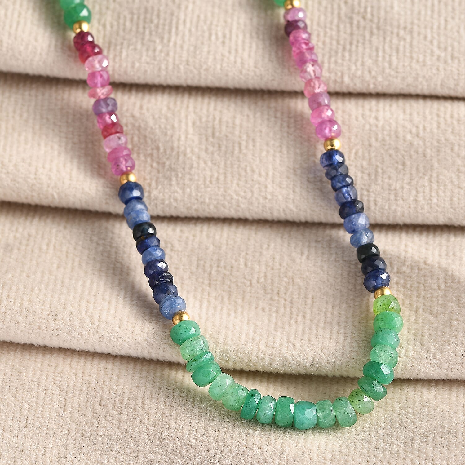 Multi Sapphire Beaded 60 ctw Necklace 18 Inches in Vermeil Yellow Gold Over Sterling Silver