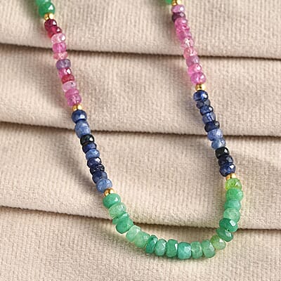 Multi Sapphire Beaded 60 ctw Necklace 18 Inches in Vermeil Yellow Gold Over Sterling Silver