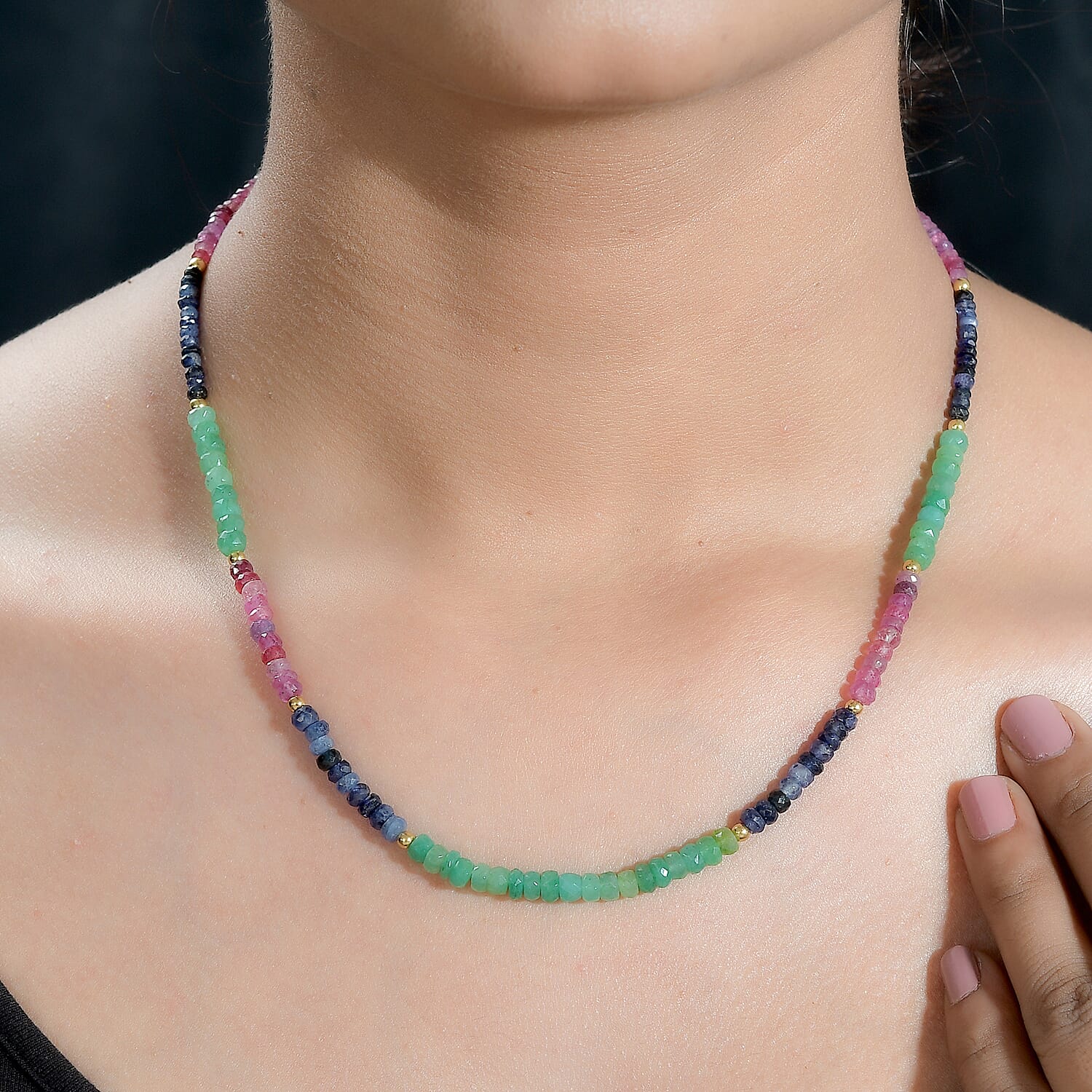 Multi Sapphire Beaded 60 ctw Necklace 18 Inches in Vermeil Yellow Gold Over Sterling Silver