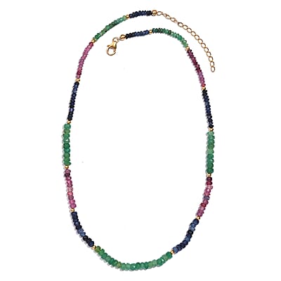 Multi Sapphire Beaded 60 ctw Necklace 18 Inches in Vermeil Yellow Gold Over Sterling Silver