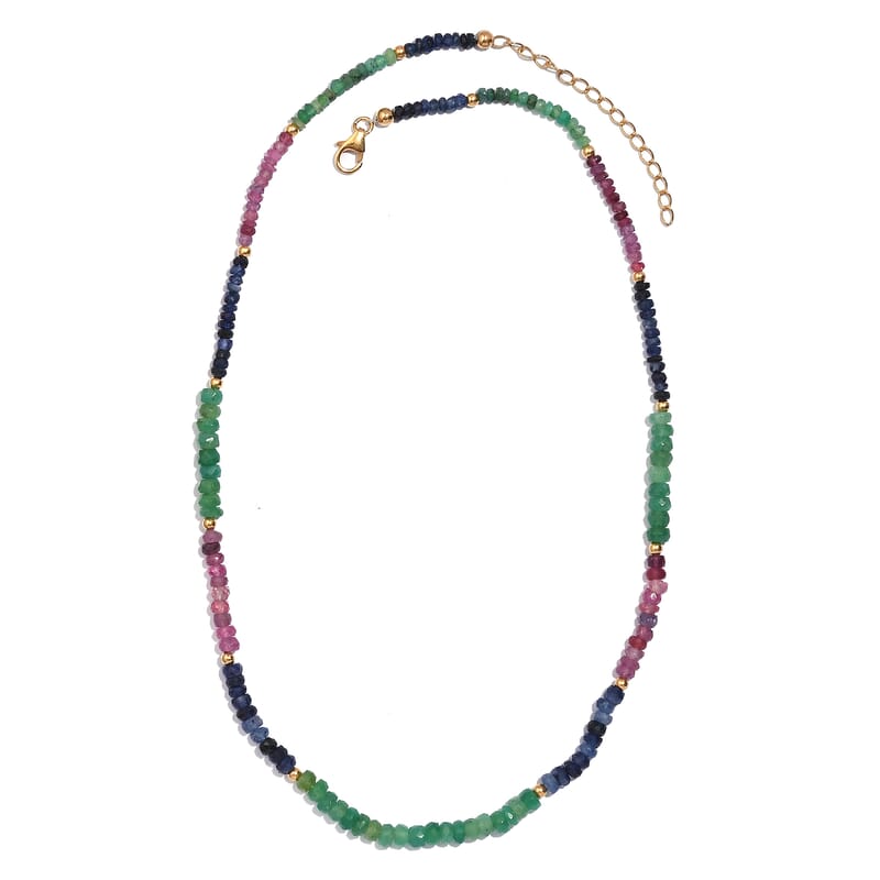 Multi Sapphire Beaded 60 ctw Necklace 18 Inches in Vermeil Yellow Gold Over Sterling Silver