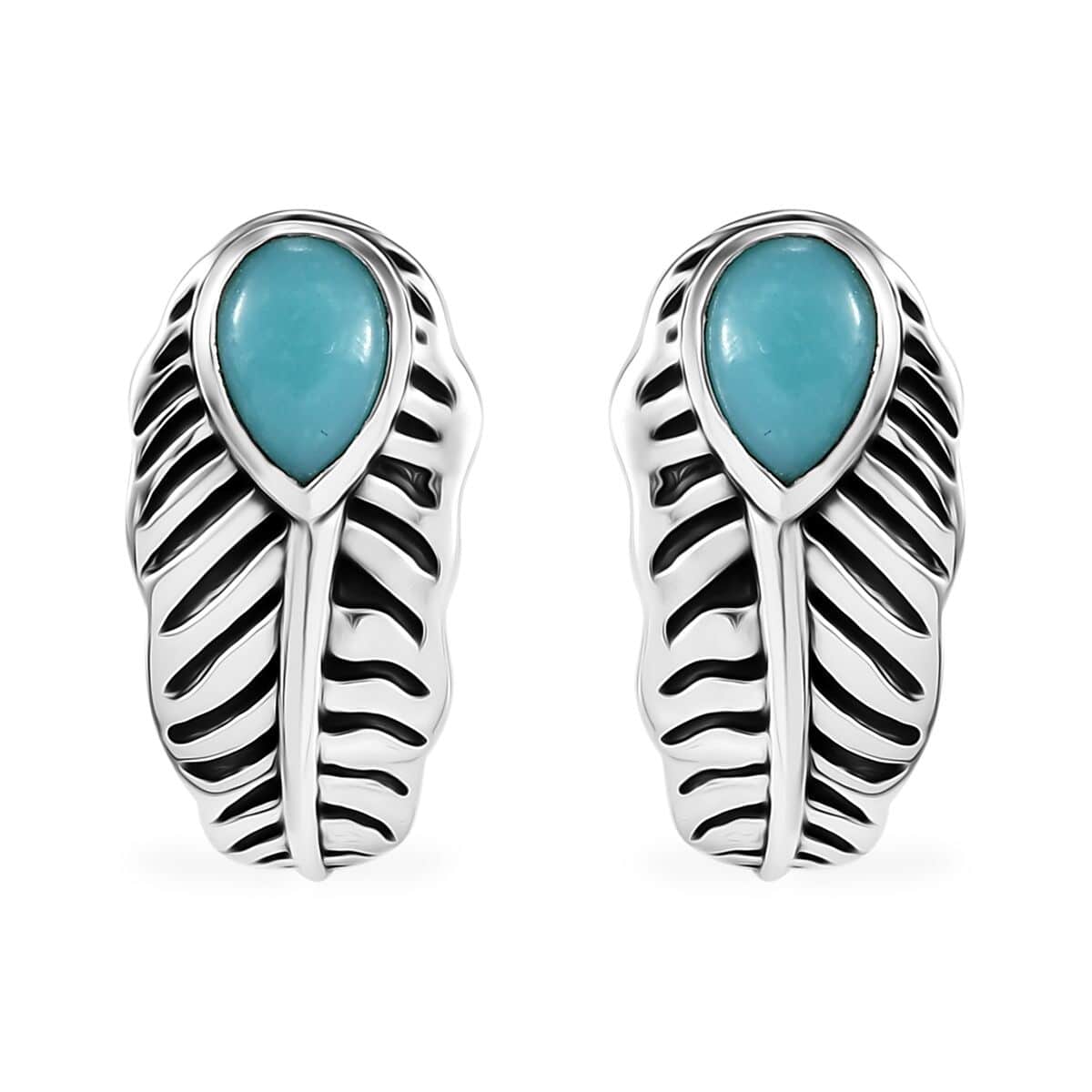 Artisan Crafted Sleeping Beauty Turquoise 1.10 ctw Feather Earrings in Black Oxidized Sterling Silver image number 0