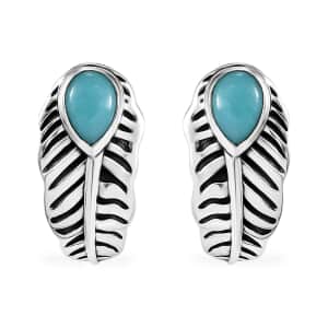 Artisan Crafted Sleeping Beauty Turquoise 1.10 ctw Feather Earrings in Black Oxidized Sterling Silver