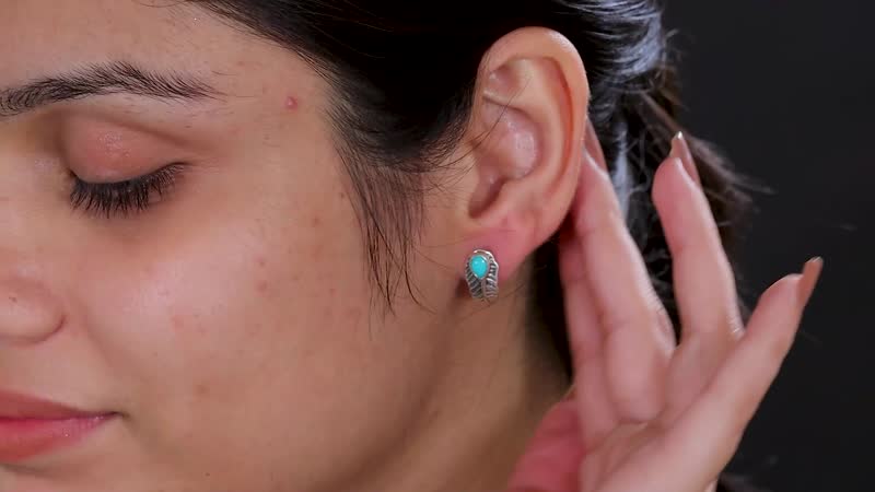 D'Joy Indian Artisan Crafted Sleeping Beauty Turquoise 1.10 ctw Feather Earrings in Black Oxidized Sterling Silver