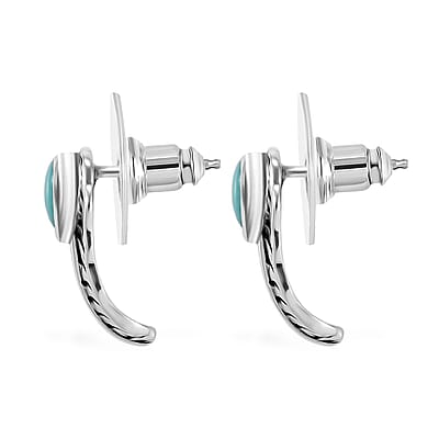 D'Joy Indian Artisan Crafted Sleeping Beauty Turquoise 1.10 ctw Feather Earrings in Black Oxidized Sterling Silver