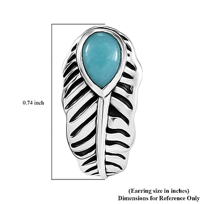 D'Joy Indian Artisan Crafted Sleeping Beauty Turquoise 1.10 ctw Feather Earrings in Black Oxidized Sterling Silver