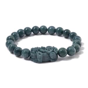 Natural Olmec Jadeite 200.00 ctw Carved Pixiu and Beaded Stretch Bracelet