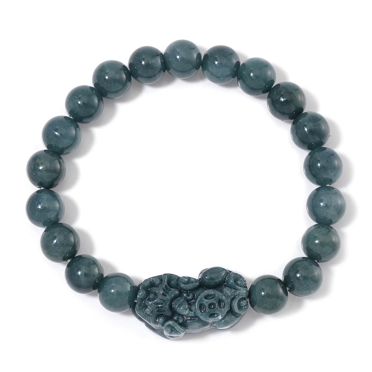 Natural Olmec Jadeite 200.00 ctw Carved Pixiu and Beaded Stretch Bracelet image number 2