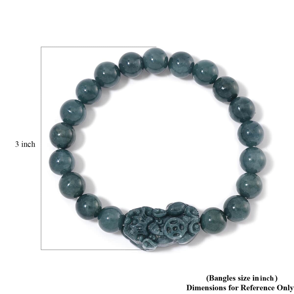 Natural Olmec Jadeite 200.00 ctw Carved Pixiu and Beaded Stretch Bracelet image number 5