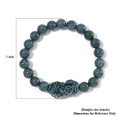 Natural Olmec Jadeite 200.00 ctw Carved Pixiu and Beaded Stretch Bracelet