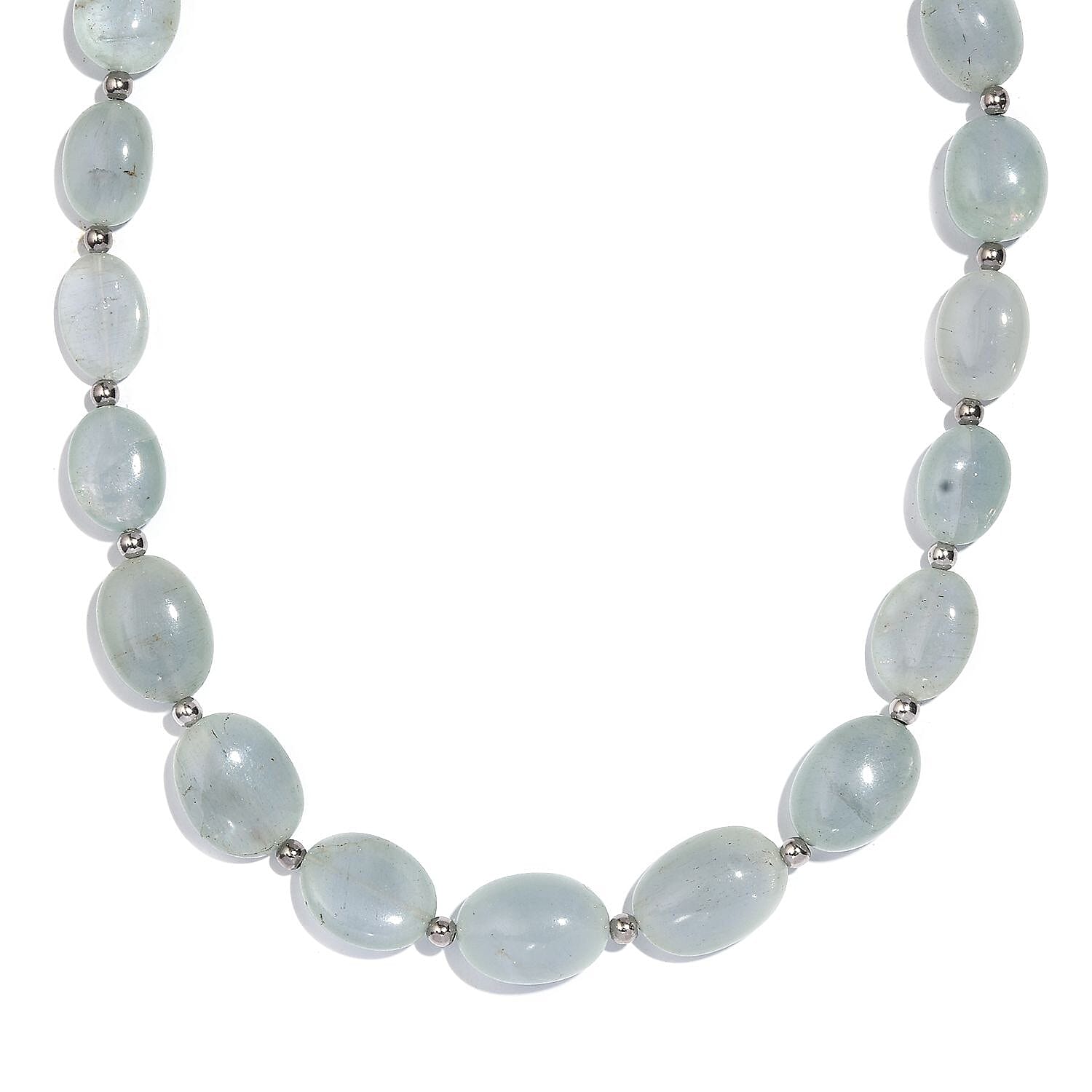 Aquamarine 138.00 ctw Beaded Necklace in Rhodium Over Sterling Silver 18-20 Inches