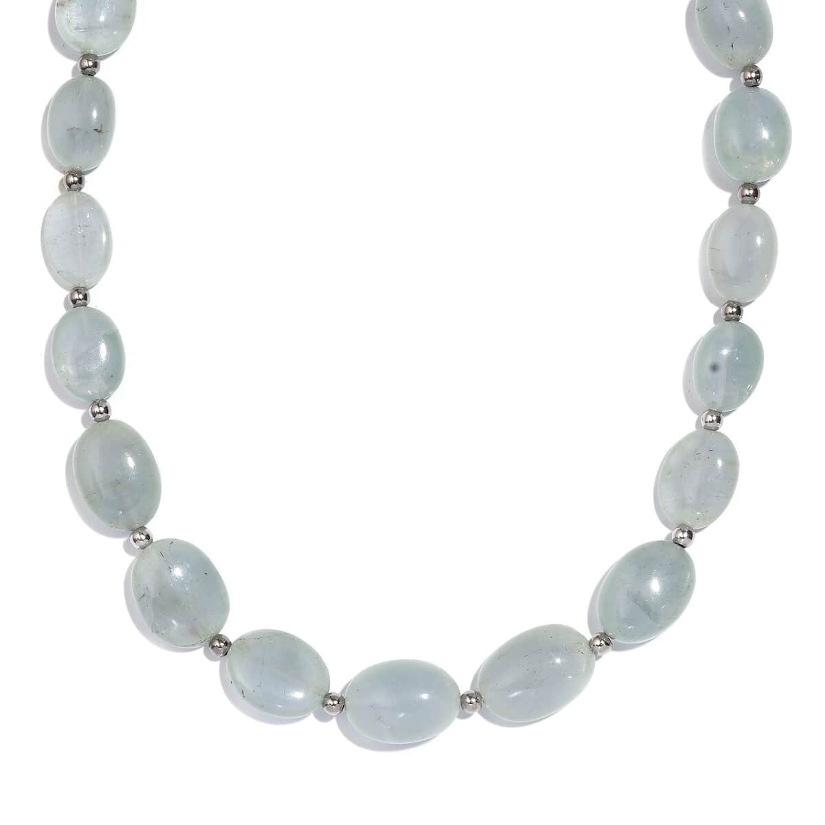 Aquamarine 138.00 ctw Beaded Necklace in Rhodium Over Sterling Silver 18-20 Inches image number 0