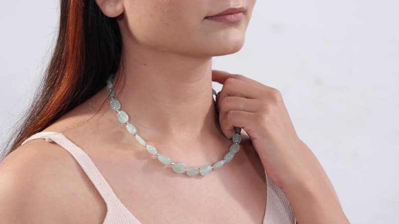 Aquamarine 138.00 ctw Beaded Necklace in Rhodium Over Sterling Silver 18-20 Inches