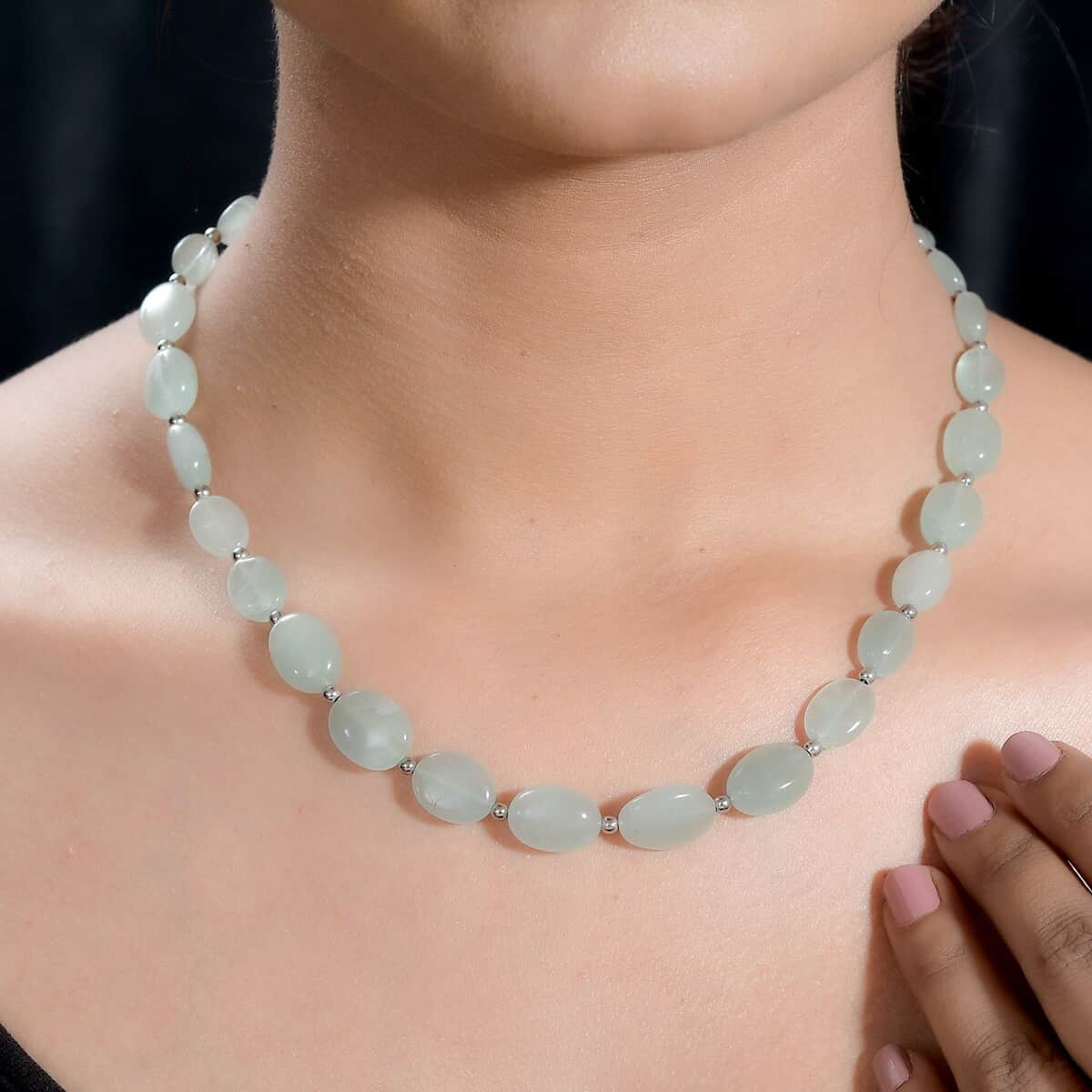 Aquamarine 138.00 ctw Beaded Necklace in Rhodium Over Sterling Silver 18-20 Inches image number 2