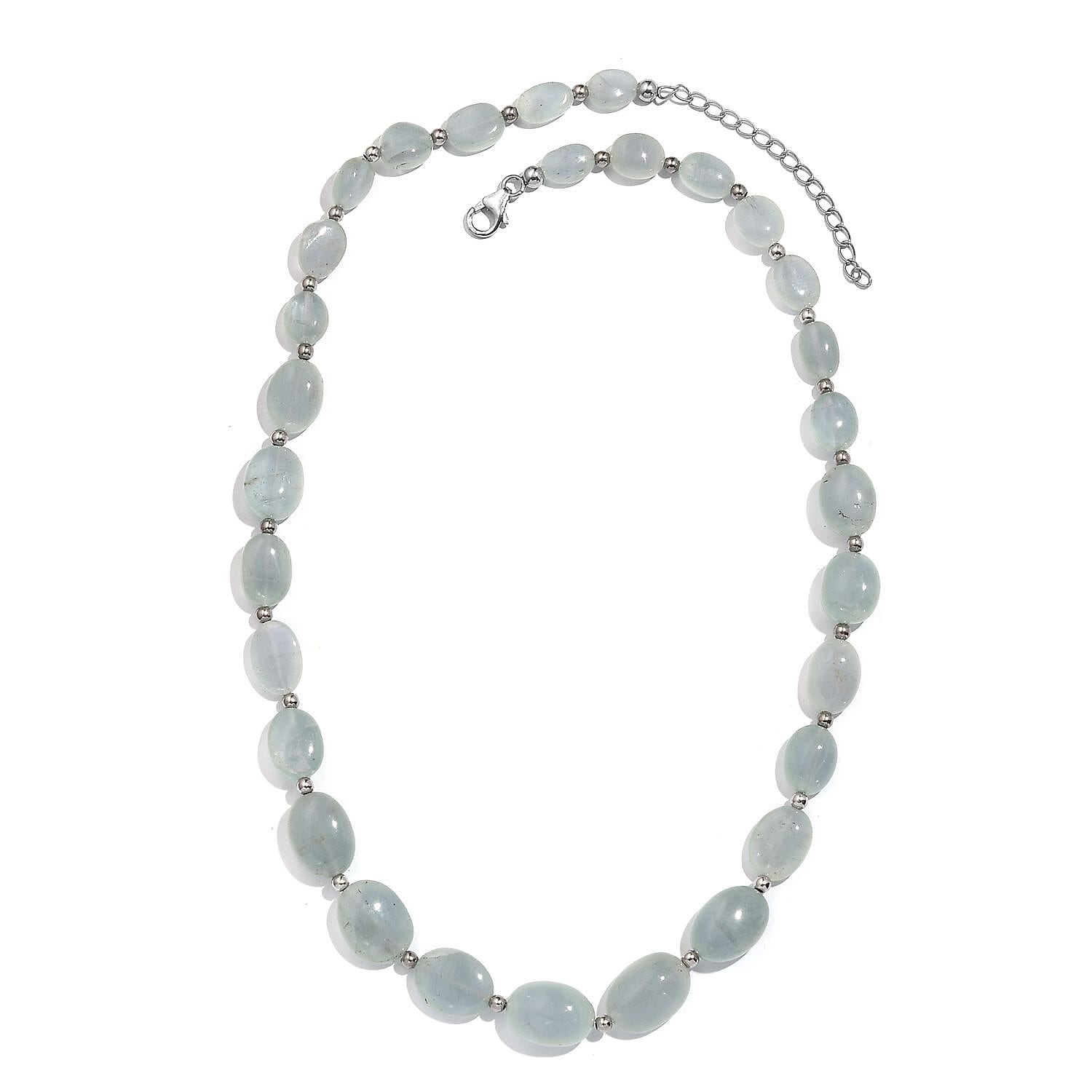 Aquamarine 138.00 ctw Beaded Necklace in Rhodium Over Sterling Silver 18-20 Inches