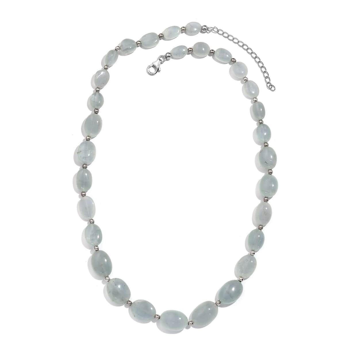 Aquamarine 138.00 ctw Beaded Necklace in Rhodium Over Sterling Silver 18-20 Inches image number 3