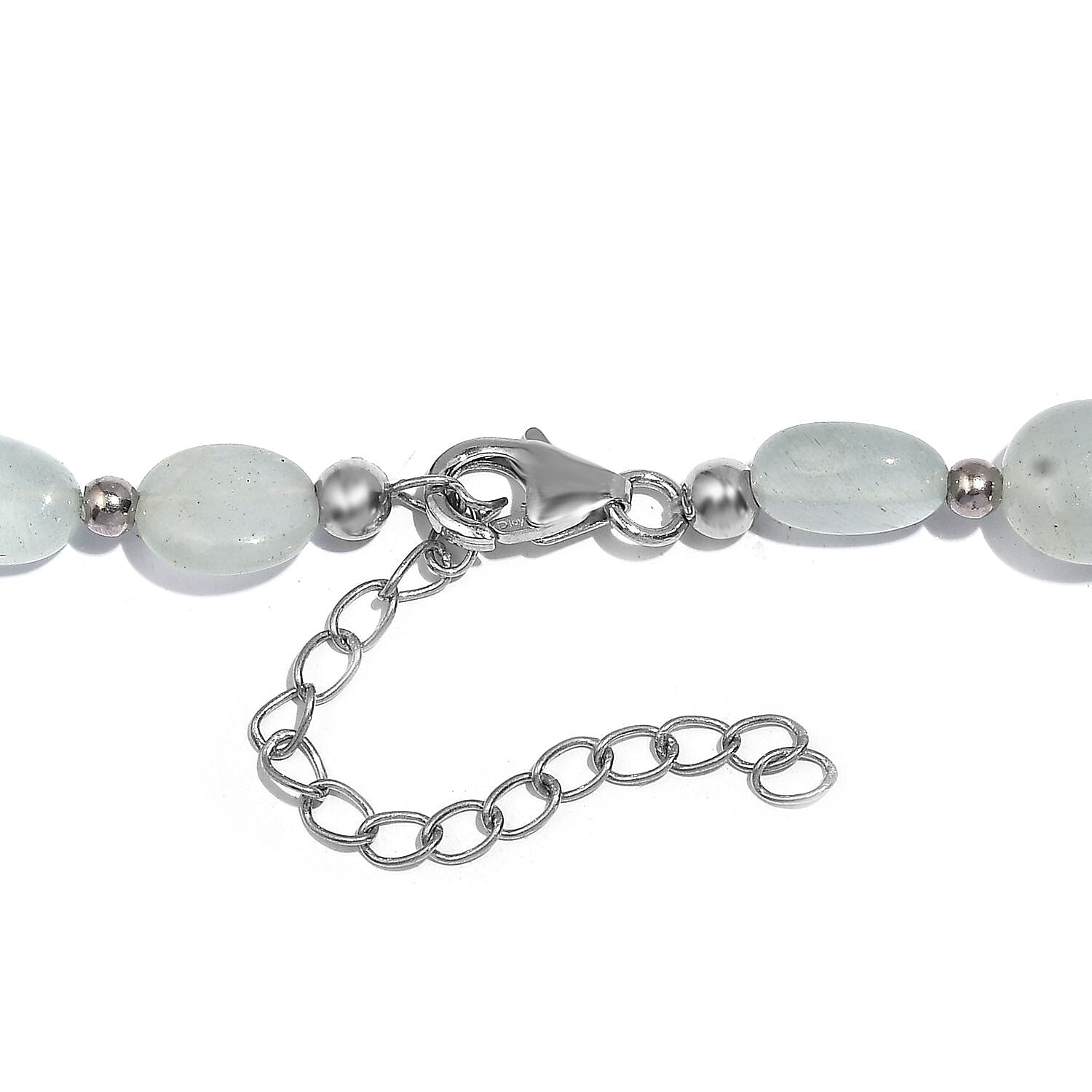Aquamarine 138.00 ctw Beaded Necklace in Rhodium Over Sterling Silver 18-20 Inches