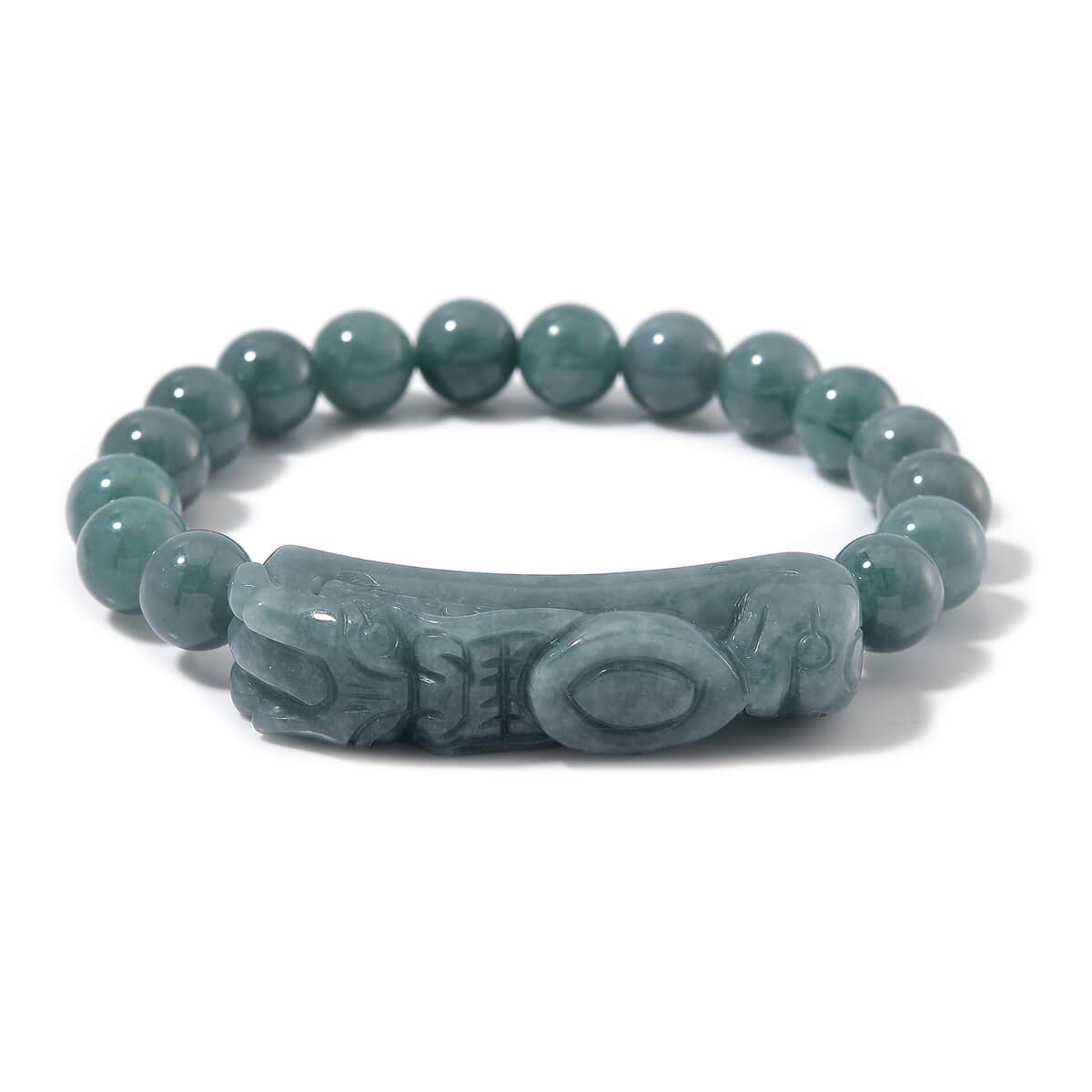 Natural Olmec Jadeite 200.00 ctw Carved Dragon and Beaded Stretch Bracelet image number 0